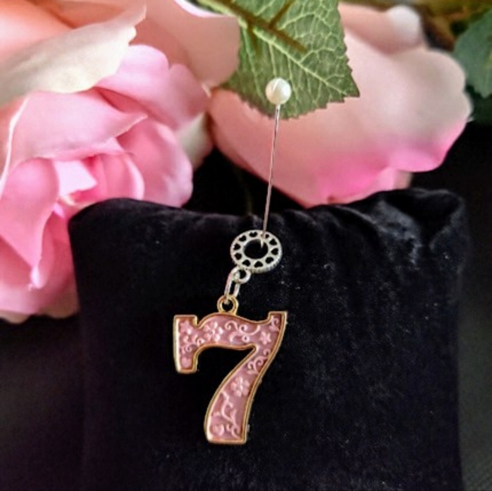 Pink Enamel Lucky Number 7 Pendant